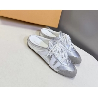 Big Discount Louis Vuitton LV Sneakerina Open Back Ballerina Sneakers Silver White Leather 6061711