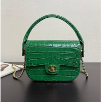 Buy Discount Chanel Mini Flap Bag With Top Handle Crocodile Embossed Calfskin & Gold-Tone Metal AS6424 Green 2026
