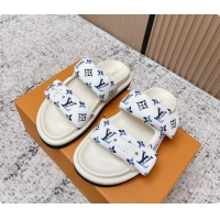Popular Style Louis Vuitton Pool Pillow Comfort Flat Mule Sandals Nylon White Blue Monogram Fabric 6061803