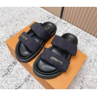 Top Grade Louis Vuitton Pool Pillow Comfort Flat Mule Sandals Nylon Black Monogram Fabric 6061803