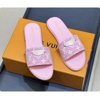 Discount Louis Vuitton Lily Flat Mule Sandals Pink Monogram Denim  6061804
