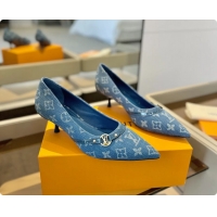 Top Grade Louis Vuitton LV 6AM Denim Blue Monogram Fabric Pumps 55MM 6061902