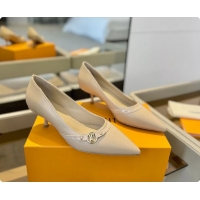 Good Looking Louis Vuitton LV 6AM Beige Lambskin Leather Pumps 55MM 6061902