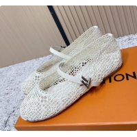 Stylish Louis Vuitton LV Romy Mary Janes Ballet Flats White Embroidered Fabric 6061906