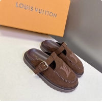 Popular Style Louis Vuitton Colorado Closed Flat Mules Brown Suede Calf Leather 6062001