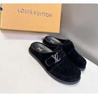 Best Product Louis Vuitton LV Easy Flat Mules Black Suede Calf Leather 6062001