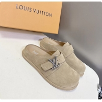 Good Looking Louis Vuitton LV Easy Flat Mules Beige Suede Calf Leather 6062001