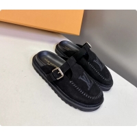 Feminine Louis Vuitton Colorado Closed Flat Mules Black Suede Calf Leather 6062002