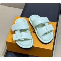Shop Duplicate Louis Vuitton Pool Pillow Comfort Mule Slides Sandals Light Green Monogram Leather 6062003