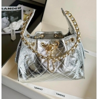 Best Price Chanel 25 Small Handbag Metallic Calfskin & Gold-Tone Metal AS5634 Silver 2026