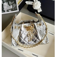 Best Quality Chanel 25 Mini Handbag Metallic Calfskin & Gold-Tone Metal AS5635 Silver 2026