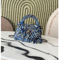 Discount Chanel Raffia-Effect Fabric Mini Shopping Bag AS4416 Blue/Light Beige/Black 2026