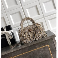 Top Grade Chanel Raffia-Effect Fabric Mini Shopping Bag AS4416 White/Light Beige/Black 2026
