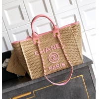 Discount Chanel Large Shopping Bag Braided Straw With Suede Calfskin & Gold-Tone Metal A66941 Beige/Pink 2026