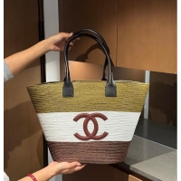 Most Popular Chanel Coco Beach Maxi Shopping Bag Braided raffia & calfskin A66942 Khaki/White/Brown 2026
