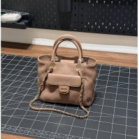 Shop Inexpensive Chanel Small Tote Grained Calfskin & Gold-Tone Metal A66944 Brown