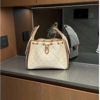 Best Price Chanel 25 Small Handbag Canvas With Calfskin & Gold-Tone Metal AS5634 Ecru/Camel
