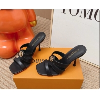 Purchase Louis Vuitton LV Isola Mule Heeled Slides Sandals Black Calf Leather 6062102