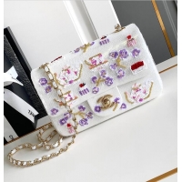 Discount Chanel Mini Classic Handbag Embroidered Satin/Sequins/Glass Beads/Strass & Gold-Tone Metal AS6289 White/Pink/Pu