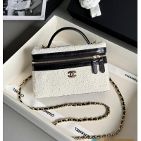 Good Quality Chanel Coco Beach Top Handle Long Vanity Case with Chain Ecru Tweed and Black Calfskin Gold Hardware AS6298