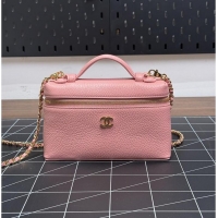 Pretty Style Chanel Large Vanity with chain Grained Calfskin & Gold-Tone Metal AS6278 Pink