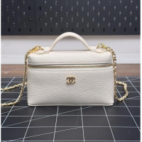 Top Design Chanel Large Vanity with chain Grained Calfskin & Gold-Tone Metal AS6278 White