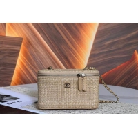 Top Quality Chanel Classic Long Vanity with Chain Braided Raffia & Gold-Tone Metal AS6279 Beige