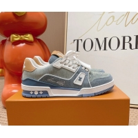 Sumptuous Louis Vuitton LV Trainer Sneakers Denim Blue Fabric 6062104