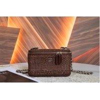 Good Taste Chanel Classic Long Vanity with Chain Braided Raffia & Gold-Tone Metal AS6279 Brown