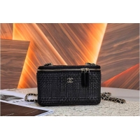 Promotional Chanel Classic Long Vanity with Chain Braided Raffia & Gold-Tone Metal AS6279 Black