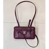 Grade Quality Chanel Long Vanity with Leather Strap Grained Shiny Calfskin & Gold-Tone Metal AS6282 Burgundy