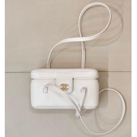 Market Sells Chanel Long Vanity with Leather Strap Grained Shiny Calfskin & Gold-Tone Metal AS6282 White