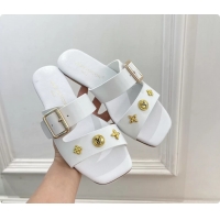 Shop Cheap Louis Vuitton White Calfskin Leather Flat Slides Sandals 6062105