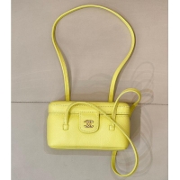 Discount Chanel Long Vanity with Leather Strap Grained Shiny Calfskin & Gold-Tone Metal AS6282 Yellow