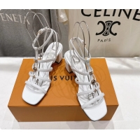Buy Luxury Louis Vuitton Gaia Heeled Sandals with Monogram Charms White Lambskin Leather 65MM 6062106