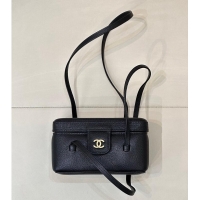 Best Price Chanel Long Vanity with Leather Strap Grained Shiny Calfskin & Gold-Tone Metal AS6282 Black