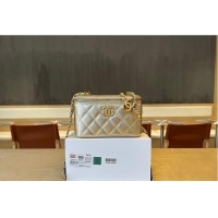 Cheapest Chanel Small Classic Vanity Case Light Gold Metallic Caviar Brushed Light Gold Hardware AS6283