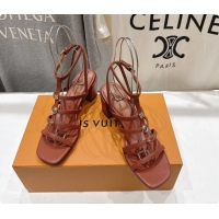 Stylish Louis Vuitton Gaia Heeled Sandals with Monogram Charms Brown Lambskin Leather 65MM 6062106