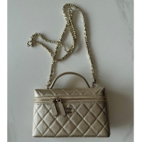 Big Discount Chanel Caviar Quilted Top Handle Slim Vanity Case with Chain Gold Metallic Caviar Brushed Light Gold Hardwa