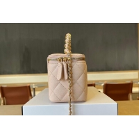Buy New Cheap Chanel Vanity Case With Top Handle Grained Leather Gold tone metal AS6285 Light Beige