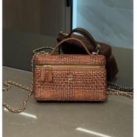 Shop Grade Chanel Classic Vanity with Chain Braided Raffia & Gold-Tone Metal AP6288 Brown