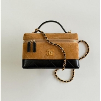Buy Discount Chanel Vanity With Chain Suede Calfskin With Shiny Lambskin & Gold-Tone Metal AP6298 Beige/Black