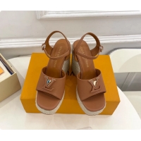 Good Quality Louis Vuitton LV Mare Wedge Espadrrile Sandals Brown Calfskin Leather 120MM 6062108