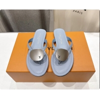 Buy New Cheap Louis Vuitton LV Treasure Flat Thong Sandals Sky Blue Patent Calf Leather 6062202