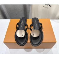 Low Cost Louis Vuitton LV Treasure Flat Thong Sandals Black Patent Calf Leather 6062202