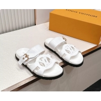 Stylish Louis Vuitton LV Isola Comfort Flat Mule Sandals White Calfskin Leather 6062203