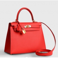 Top Quality Hermes Kelly Sellier 25/28cm Bag in Original Epsom Leather H0102 Red/Gold 2026 (Half Handmade)