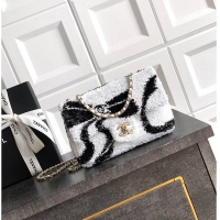 Top Design Chanel Sequined Classic Flap Bag Wave Pattern AS5198 Black/White 2026