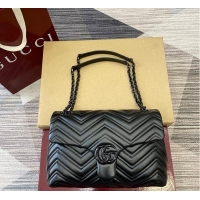 Luxury Cheap Gucci GG Marmont Leather Medium Shoulder Bag 850676 Black 2026