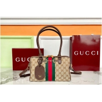 Inexpensive Gucci Borsetto Medium Boston Bag In GG Canvas 866732 Beige/Dark Brown 2026